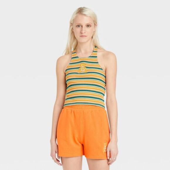 NEW CARE BEARS Sunshine Striped 90s Y2K NWT Racerback Halter Tank Top Yellow XXL - Picture 1 of 5